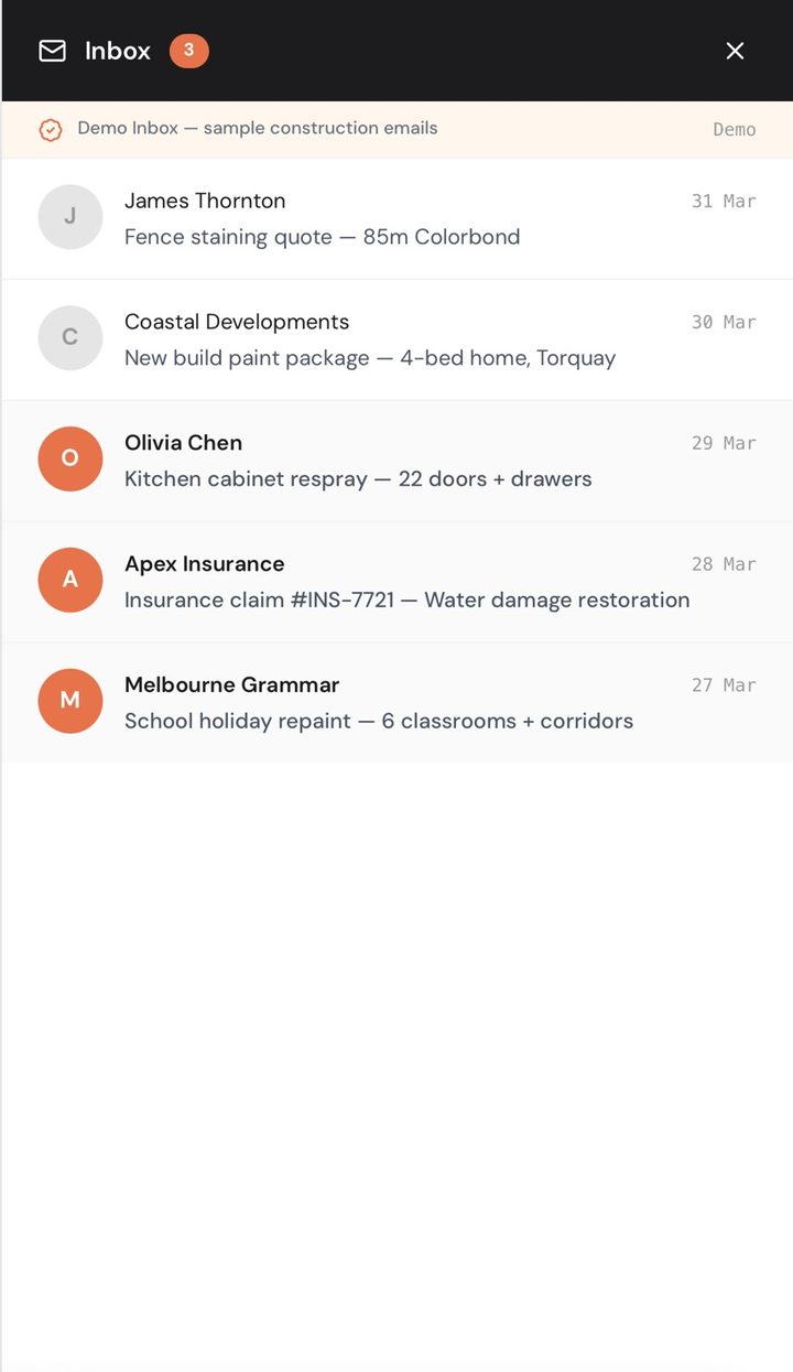 Inbox with work orders